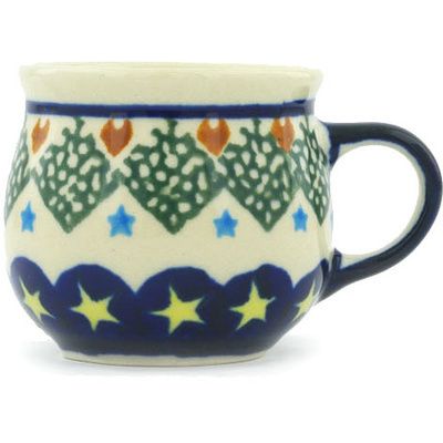 Polish Pottery Espresso Cup 4 oz Peacock Stars