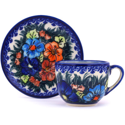 Polish Pottery Espresso Cup with Saucer 3 oz Butterfly Splendor
