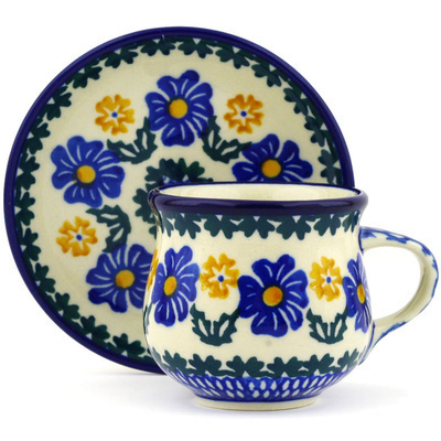 Polish Pottery Espresso Cup with Saucer 3 oz Garden Seeds
