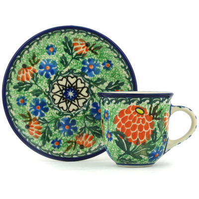 Polish Pottery Espresso Cup with Saucer 3 oz So Passionate UNIKAT