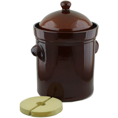 Stoneware Fermenting Crock Pot 20L (5.5 gal) with Stone Weight Brown