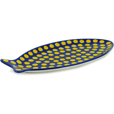 Polish Pottery Fish Shaped Platter 12&quot; Yellow Dots