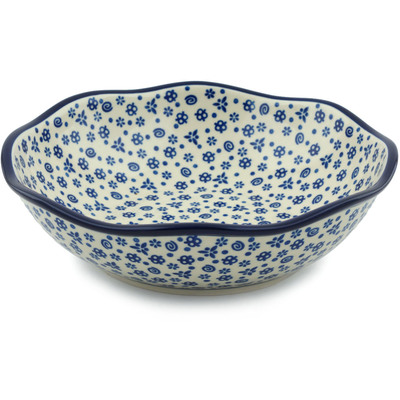 Polish Pottery Fluted Bowl 10&quot; Blue Confetti