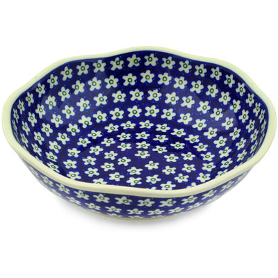 Polish Pottery Fluted Bowl 10&quot; Daisy Patch