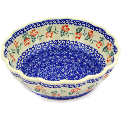 Polish Pottery Fluted Bowl 10&quot; Red Daystar