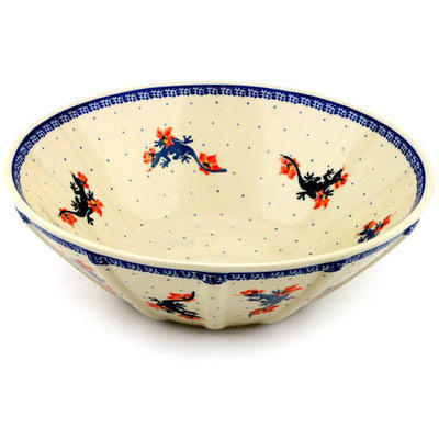 Polish Pottery Fluted Bowl 11&quot; Children&#039;s Dragon Play
