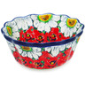 Polish Pottery Fluted Bowl 6&quot; Sweet Red Petals UNIKAT