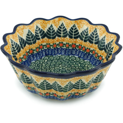 Polish Pottery Fluted Bowl 7&quot; Aspen Leaves