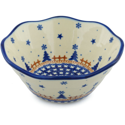 Polish Pottery Fluted Bowl 7&quot; Winter Snow