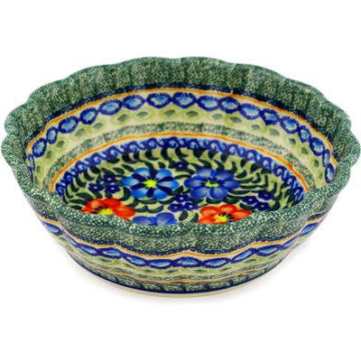 Polish Pottery Fluted Bowl 8&quot; Floral Delight UNIKAT