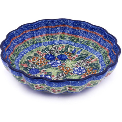 Polish Pottery Fluted Bowl 9&quot; Meadow At Night UNIKAT