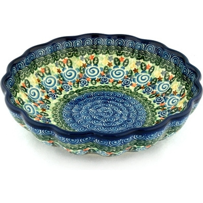 Polish Pottery Fluted Bowl 9&quot; Wildflower Swirls UNIKAT