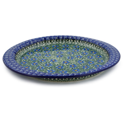 Polish Pottery Fluted Oval Platter 13&quot; Blue Daisy Dream UNIKAT
