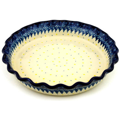 Polish Pottery Fluted Pie Dish 10&quot; Evening Frost