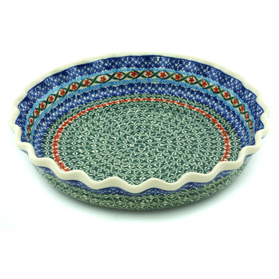 Polish Pottery Fluted Pie Dish 10&quot; Field And Sky