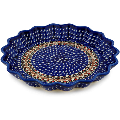 Polish Pottery Fluted Pie Dish 10&quot; Midnight Ocean