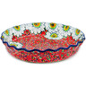 Polish Pottery Fluted Pie Dish 10&quot; Sweet Red Petals UNIKAT