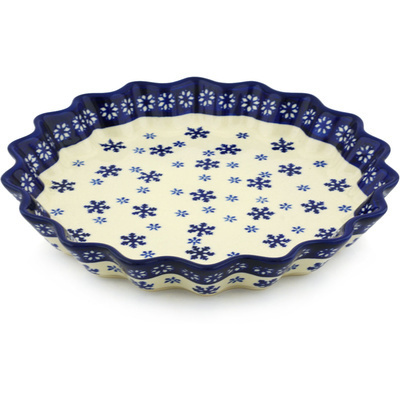 Polish Pottery Fluted Pie Dish 10&quot; Winter Flowers