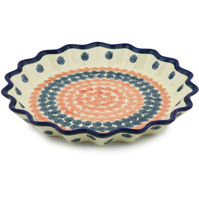 Polish Pottery Fluted Pie Dish 13&quot; Rose Tips