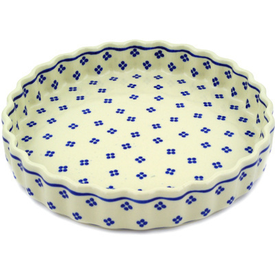 Polish Pottery Fluted Pie Dish 9&quot; 4 Dot Splash