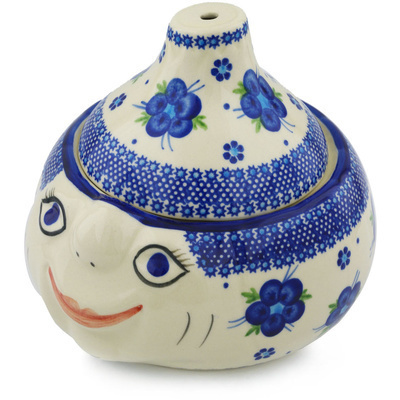 Polish Pottery Garlic and Onion Jar 9&quot; Bleu-belle Fleur