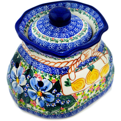 Polish Pottery Garlic and Onion Jar 9&quot; Floral Dream UNIKAT