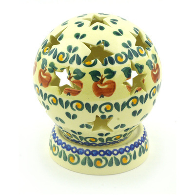 Polish Pottery Globe Shaped Candle Holder 5&quot;