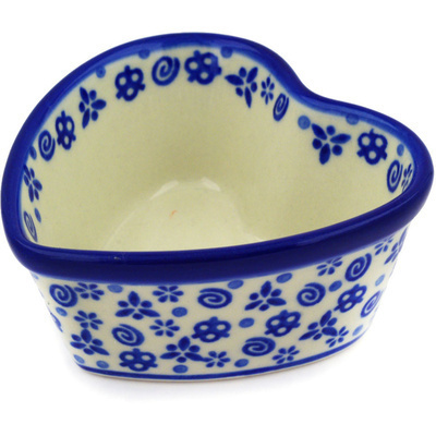 Polish Pottery Heart Shaped Bowl 4&quot; Blue Confetti