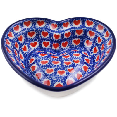 Polish Pottery Heart Shaped Bowl 6&quot; Heart Stamp
