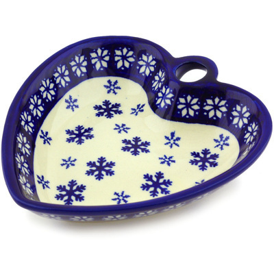 Polish Pottery Heart Shaped Bowl 6&quot; Winter Flowers