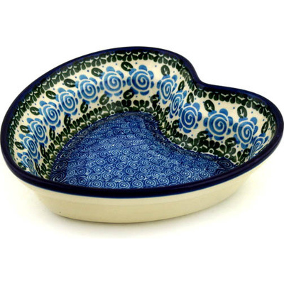 Polish Pottery Heart Shaped Bowl 8&quot; Swirling Cabbage