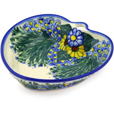 Polish Pottery Heart Shaped Bowl 8&quot; Wildflower Meadow