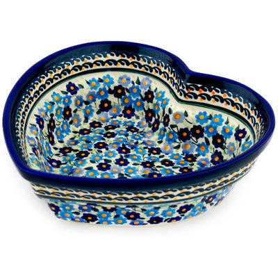 Polish Pottery Heart Shaped Bowl 9&quot; Cottage Garden UNIKAT