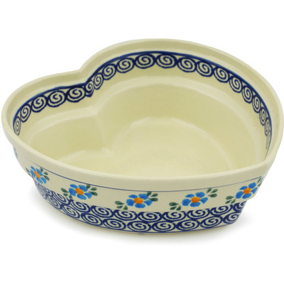 Polish Pottery Heart Shaped Bowl 9&quot; Zen Floral