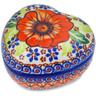 Polish Pottery Heart Shaped Jar 4&quot; Orange Zinnia