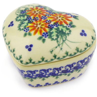 Polish Pottery Heart Shaped Jar 4&quot; UNIKAT