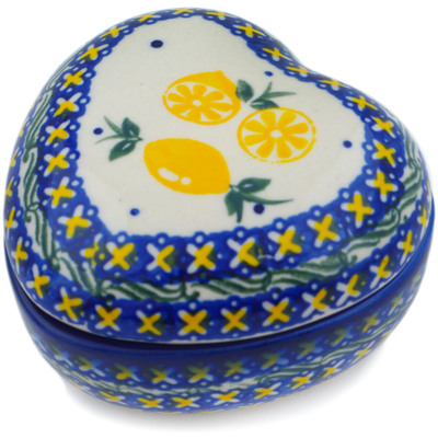 Polish Pottery Heart Shaped Jar 4&quot; When Life Gives You Lemons
