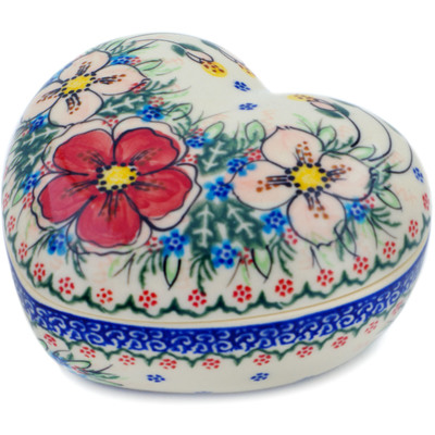 Polish Pottery Heart Shaped Jar 5&quot; Perfect Garden UNIKAT