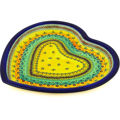 Polish Pottery Heart Shaped Platter 11&quot; Prairie Sunrise UNIKAT