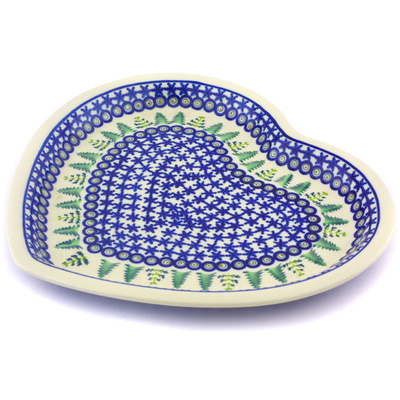 Polish Pottery Heart Shaped Platter 11&quot; Winter Ferns