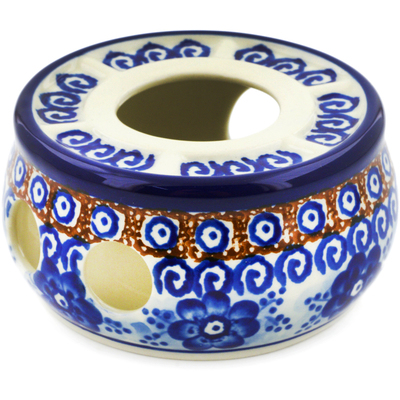 Polish Pottery Heater 4&quot; Dancing Blue Poppies UNIKAT