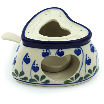 Polish Pottery Heater with Candle Holder 5&quot; Bleeding Heart Peacock