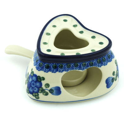Polish Pottery Heater with Candle Holder 5&quot; Blue Poppies