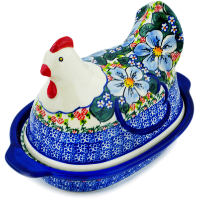 Polish Pottery Hen Shaped Jar 9&quot; Floral Dream UNIKAT