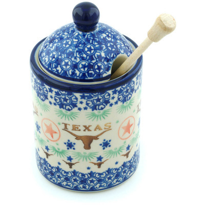 Polish Pottery Honey Jar with Dipper 6&quot; Texas State