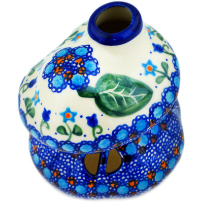 Polish Pottery House Shaped Candle Holder 4&quot; Blue Tulip Garden UNIKAT