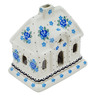 Polish Pottery House Shaped Candle Holder 5&quot; Blue Bud Sea