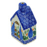 Polish Pottery House Shaped Candle Holder 6&quot; Elisas Bluebonnets UNIKAT