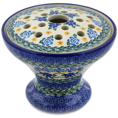 Polish Pottery Ikebana Vase 6&quot; Blue Impatiens Vines UNIKAT