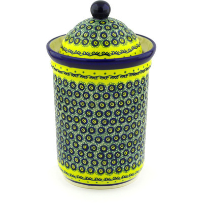 Polish Pottery Jar with Lid 11&quot; Peacock Bumble Bee